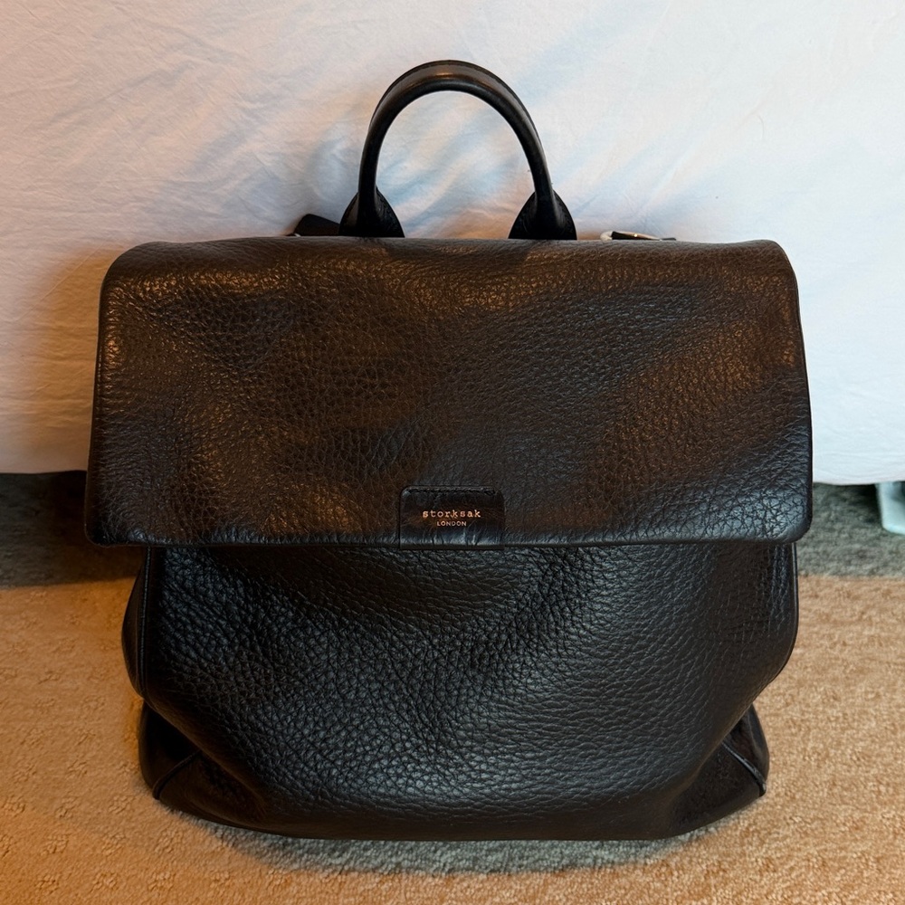 Storksak St James Leather Baby Diaper Bag - Black